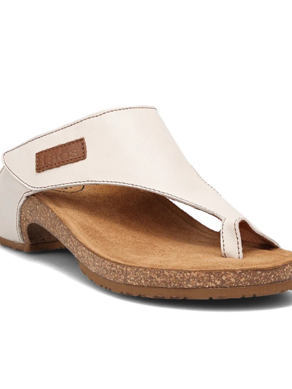 Taos Footwear Cream Leather Toe-Loop Slide Sandal